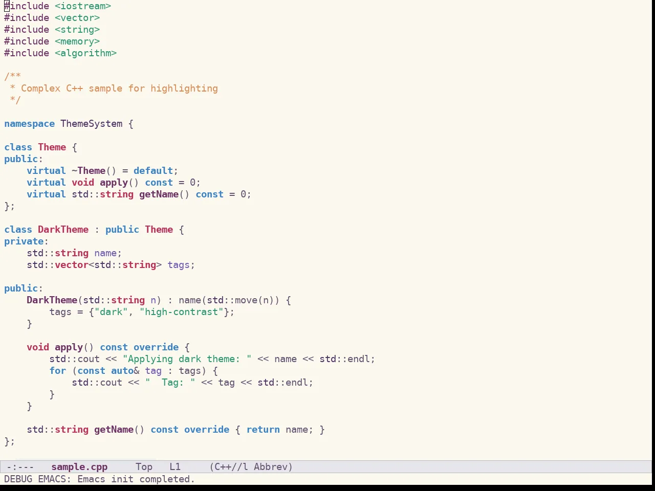 Spacemacs Light in c++-mode