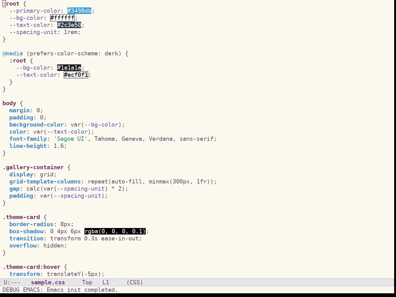 Spacemacs Light in css-mode
