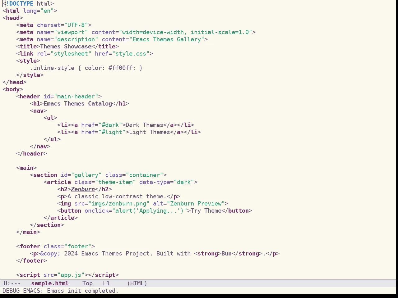 Spacemacs Light in html-mode