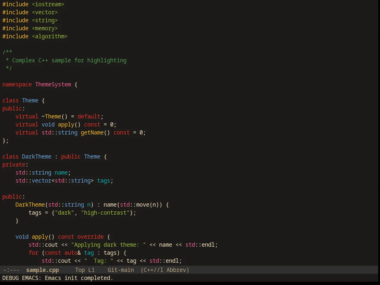Srcery Theme in c++-mode