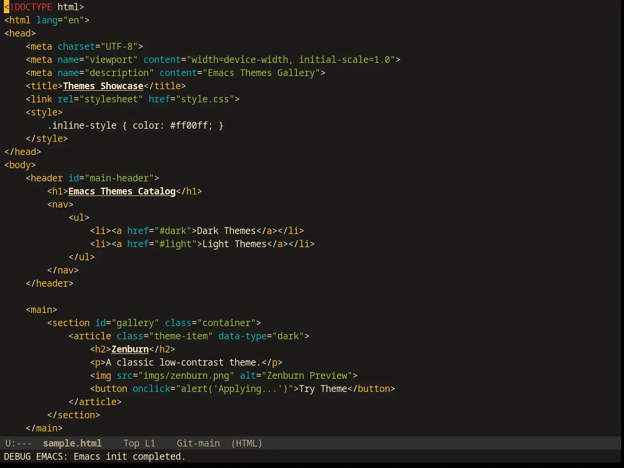 Srcery Theme in html-mode