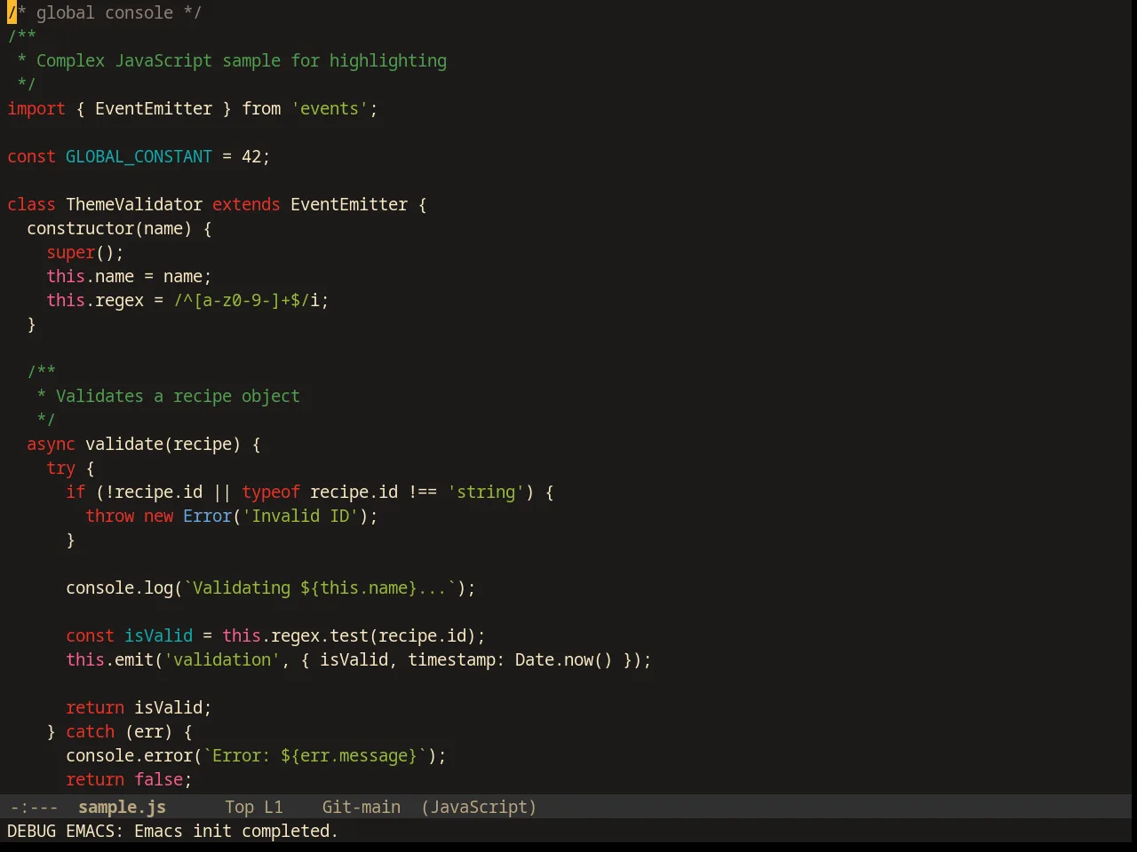 Srcery Theme in javascript-mode