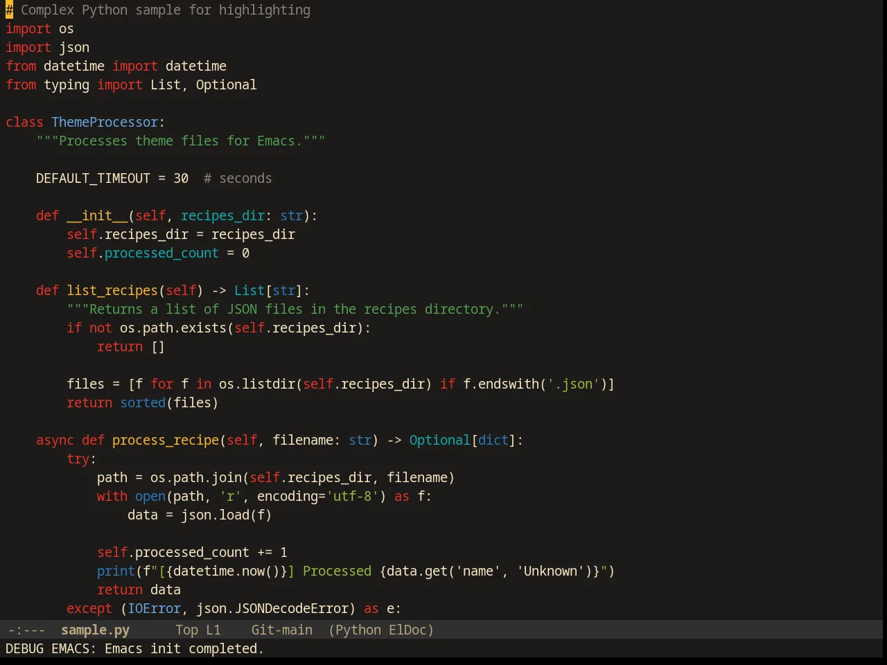 Srcery Theme in python-mode
