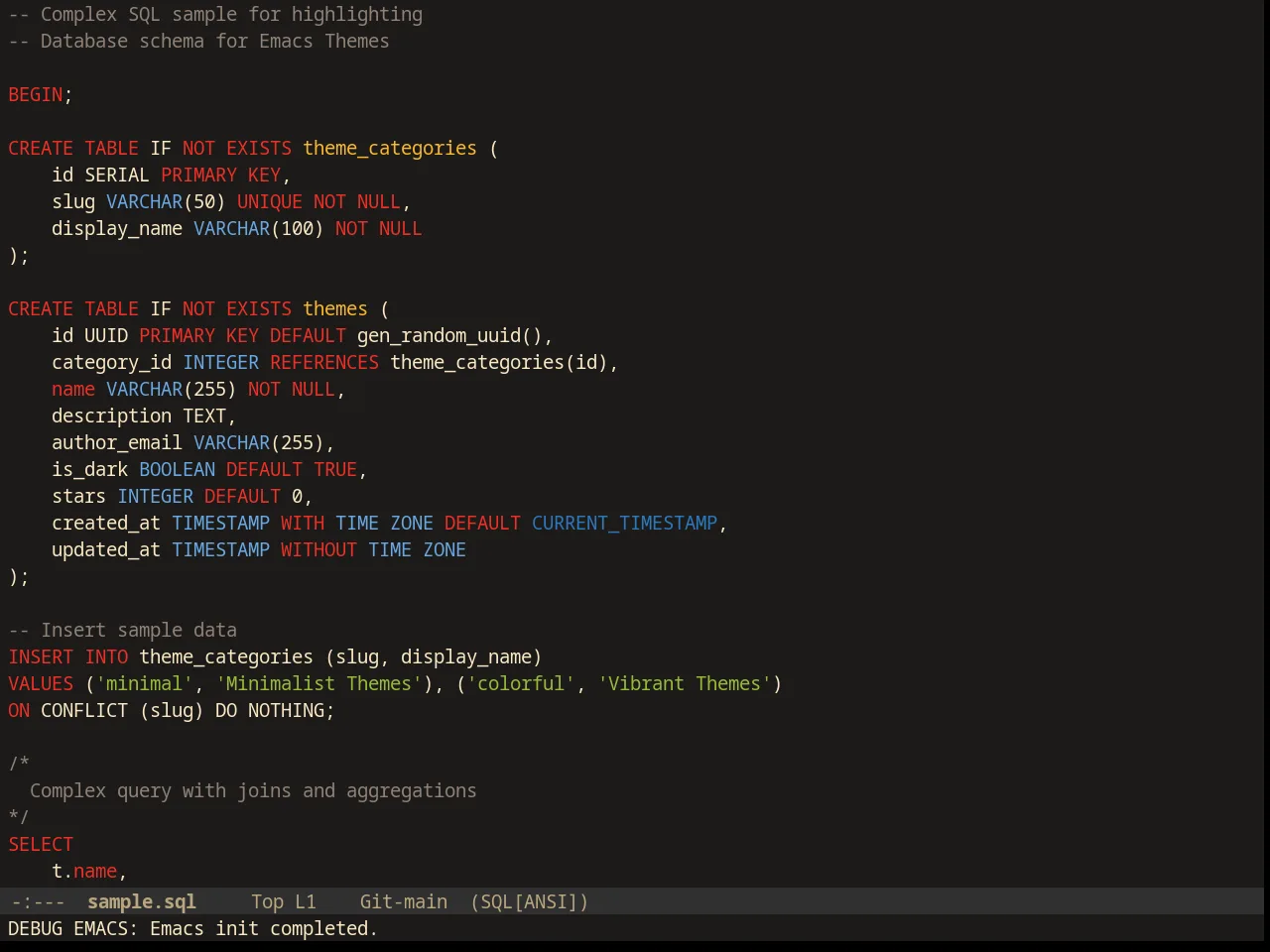 Srcery Theme in sql-mode