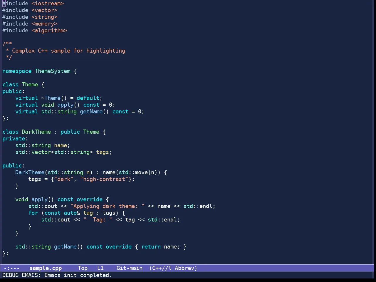 Standard Dark Tinted Theme in c++-mode
