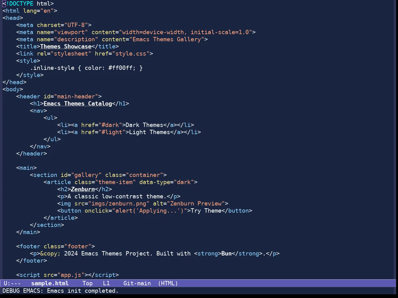 Standard Dark Tinted Theme in html-mode