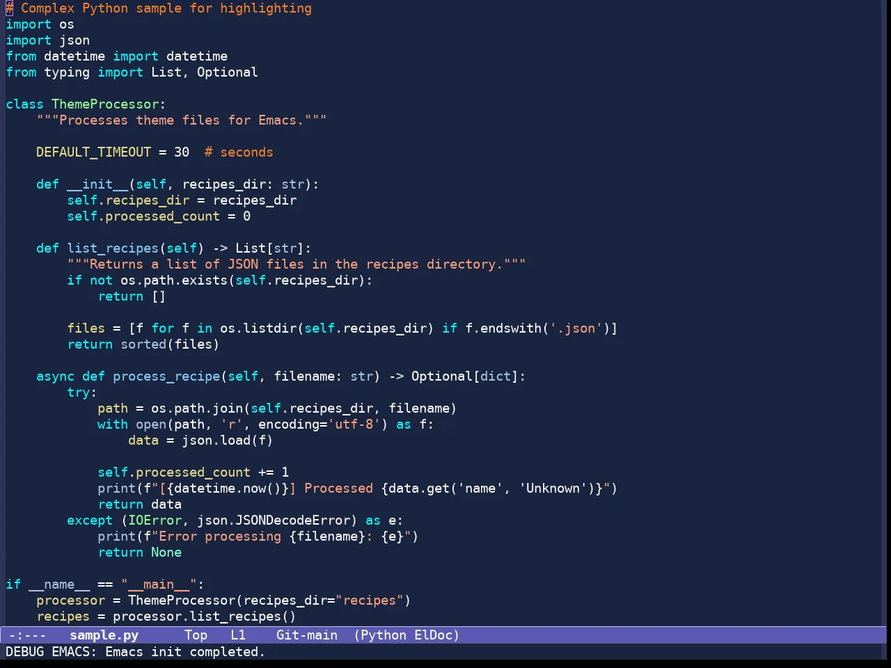 Standard Dark Tinted Theme in python-mode