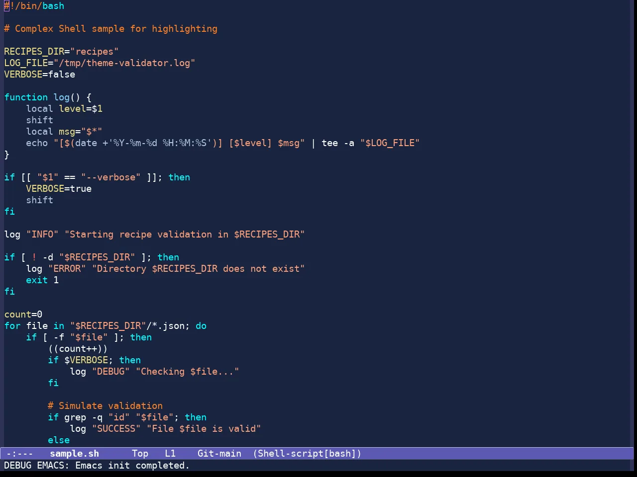 Standard Dark Tinted Theme in sh-mode