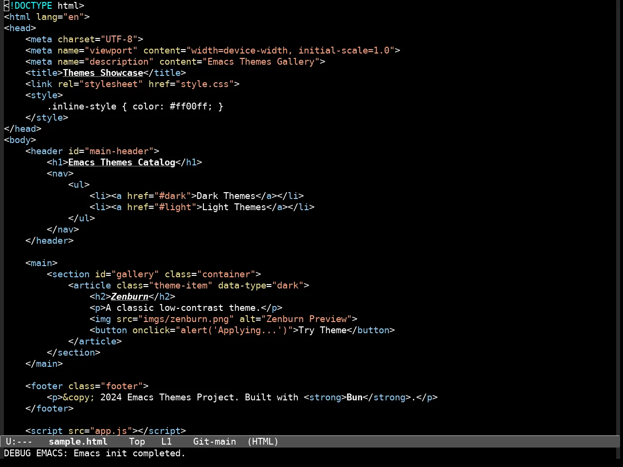 Standard Dark Theme in html-mode