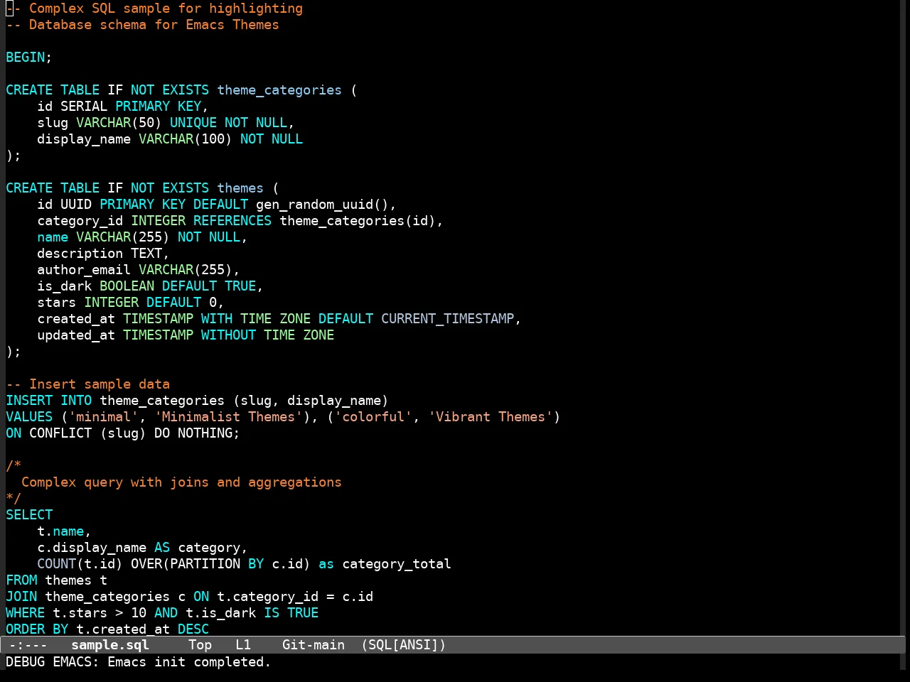 Standard Dark Theme in sql-mode
