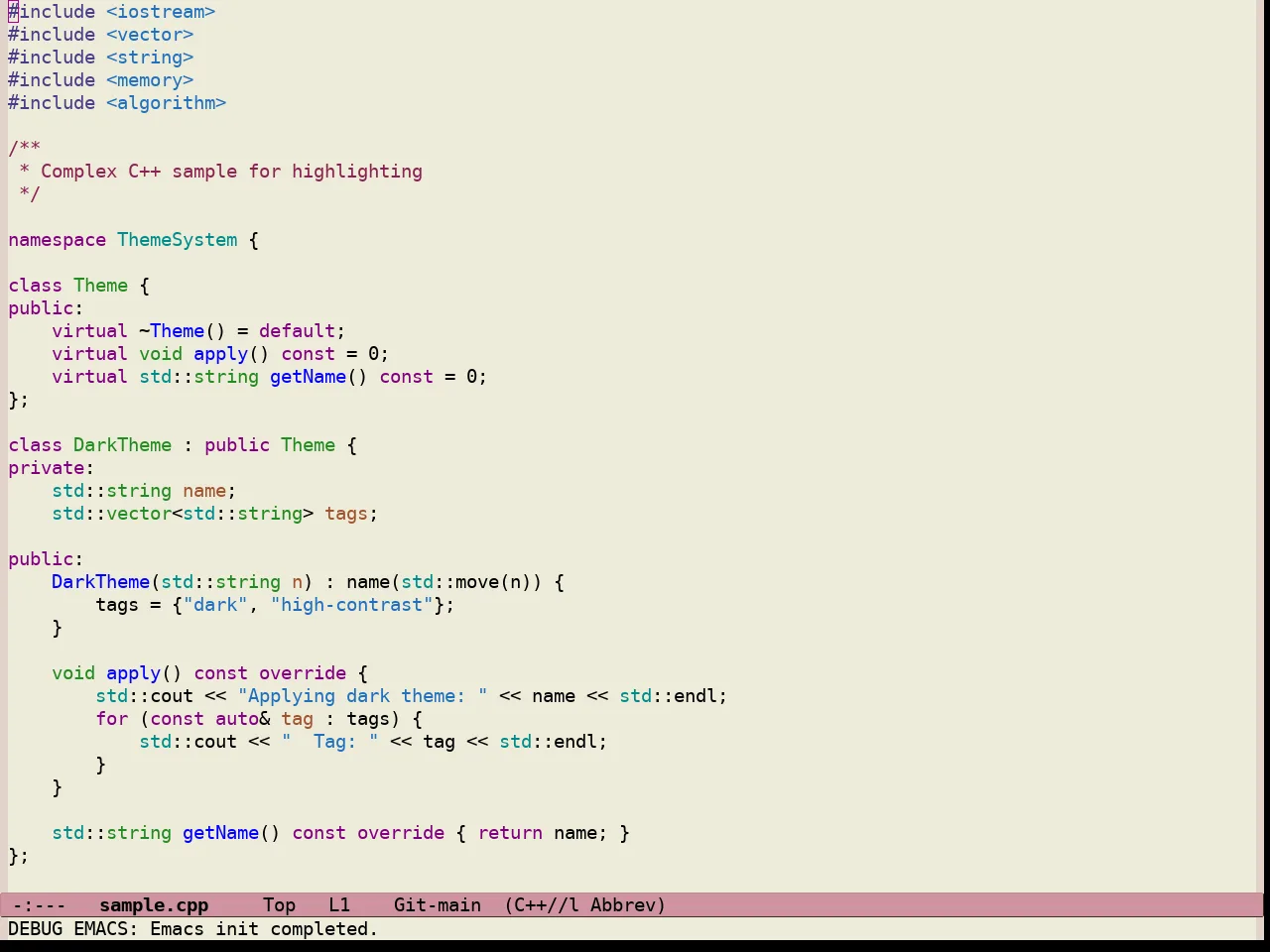 Standard Light Tinted Theme in c++-mode