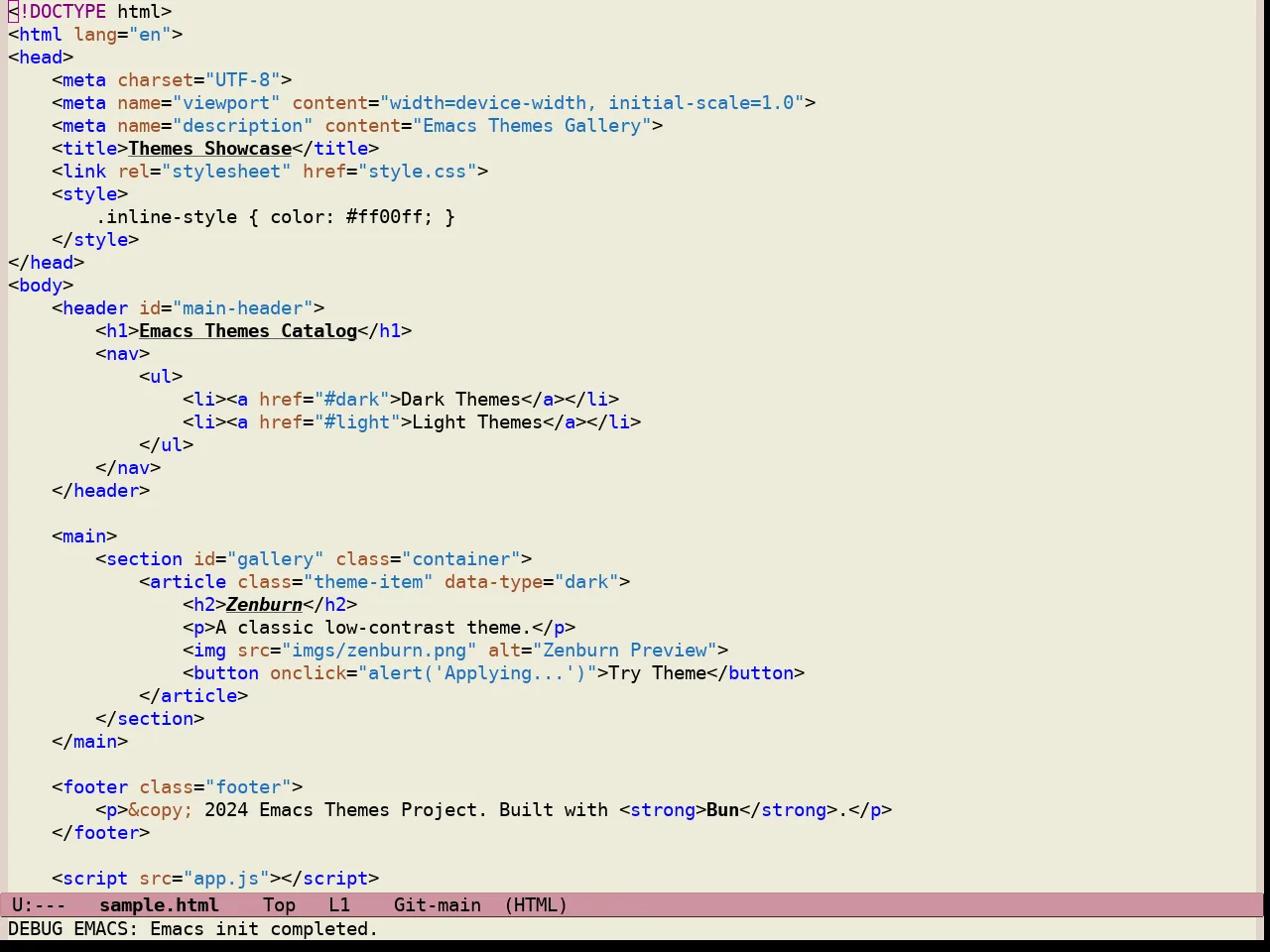Standard Light Tinted Theme in html-mode