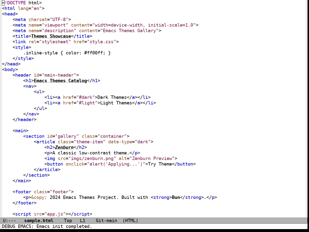Standard Light Theme in html-mode