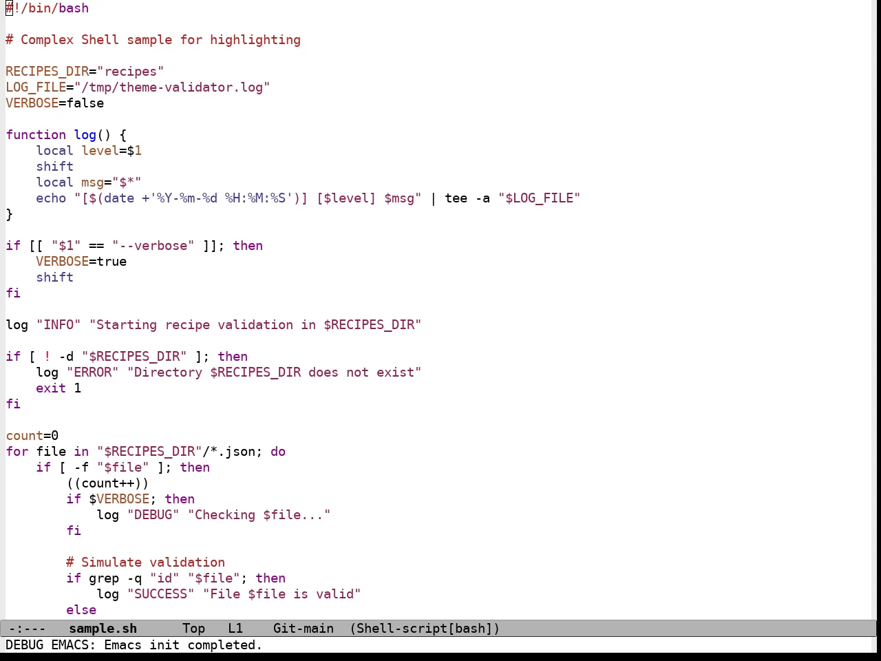 Standard Light Theme in sh-mode