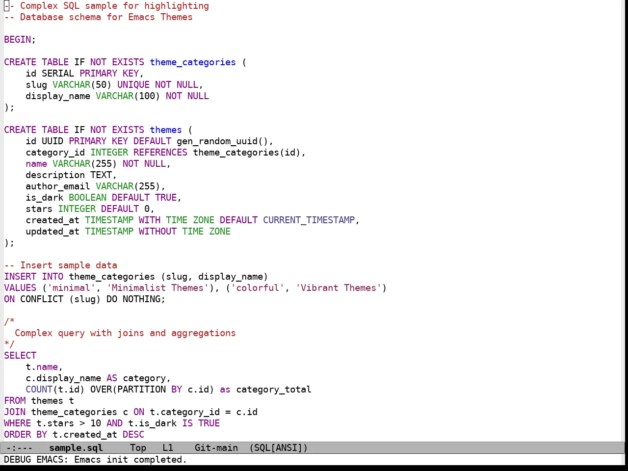 Standard Light Theme in sql-mode