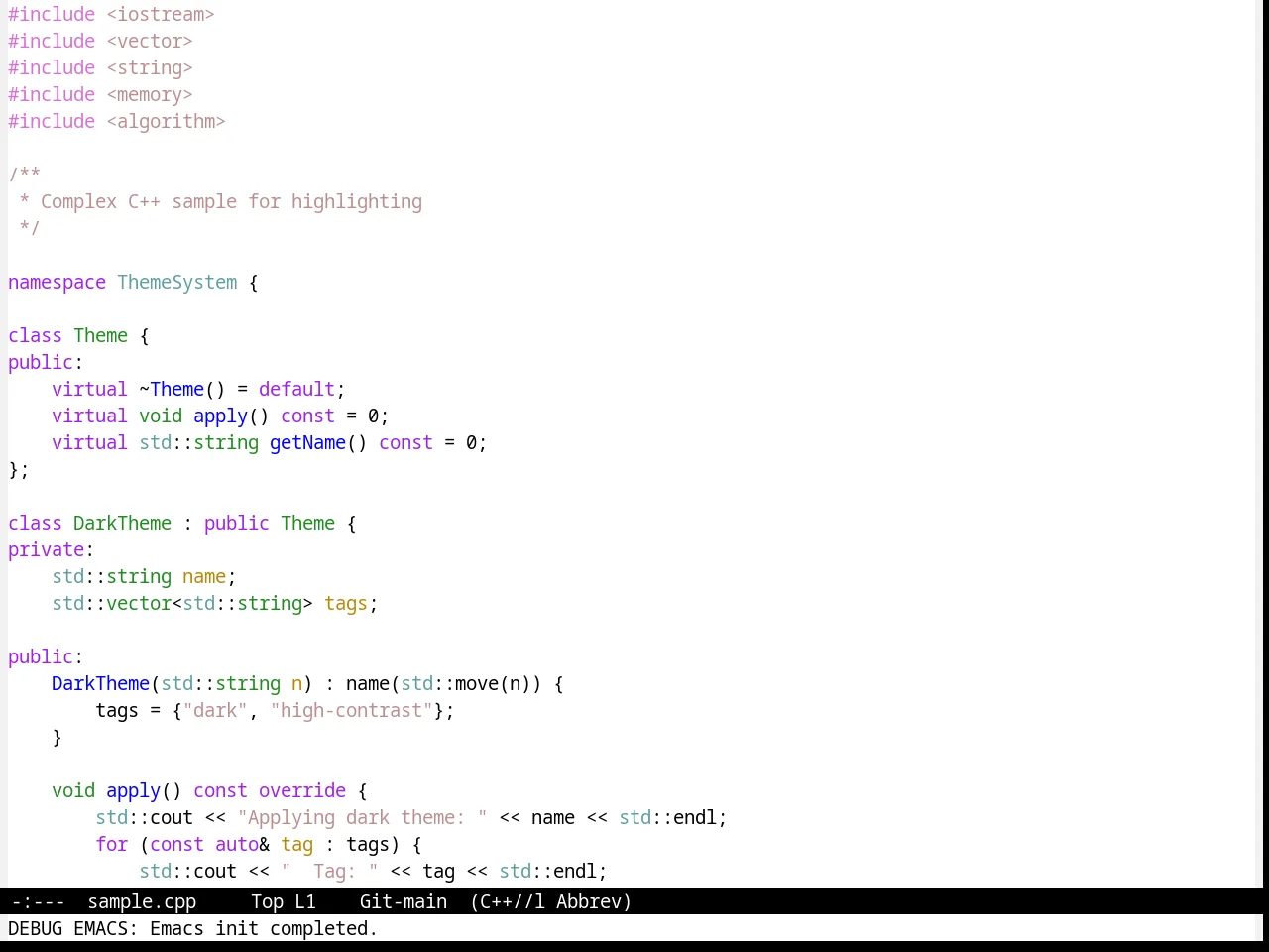 Standard Theme in c++-mode