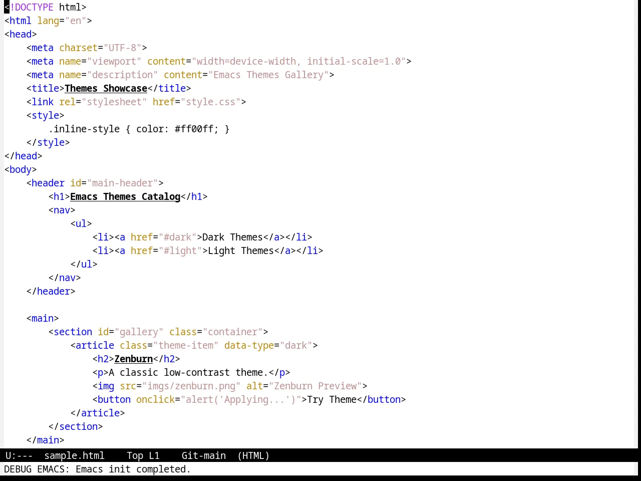 Standard Theme in html-mode