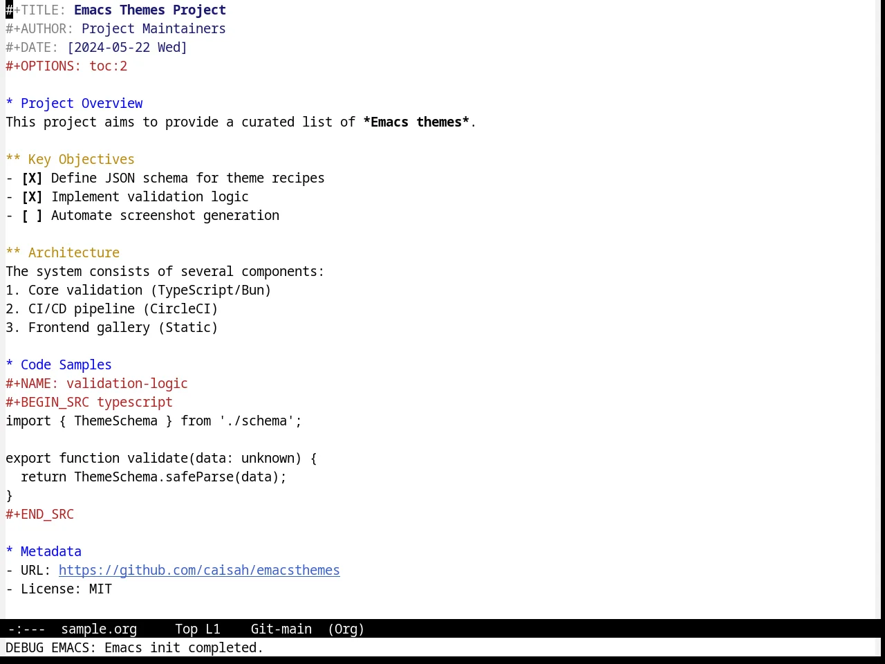 Standard Theme in org-mode