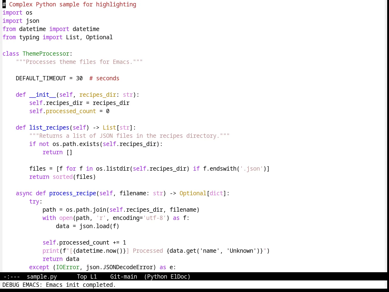 Standard Theme in python-mode