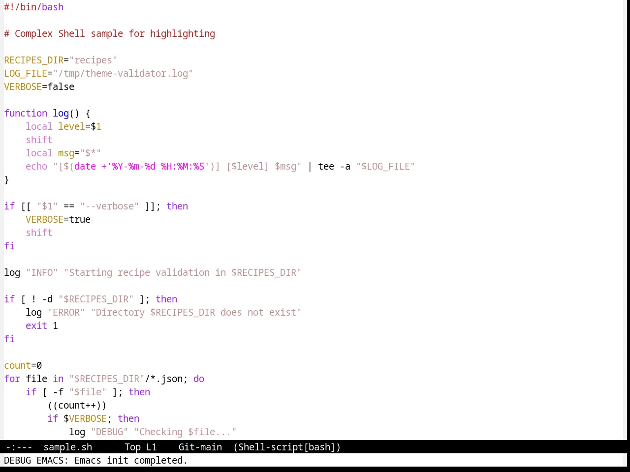 Standard Theme in sh-mode