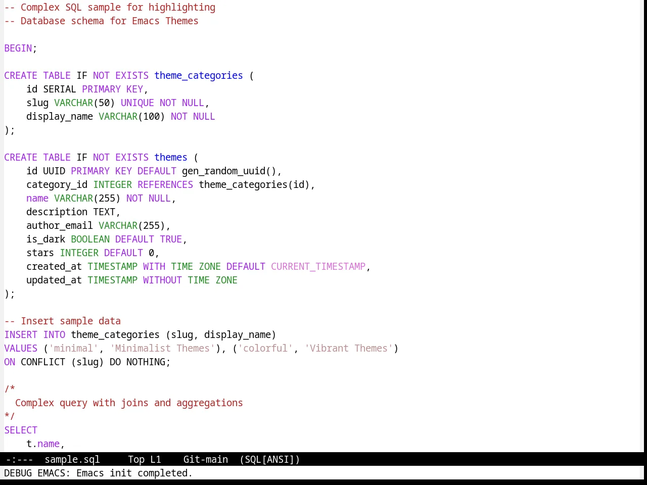 Standard Theme in sql-mode