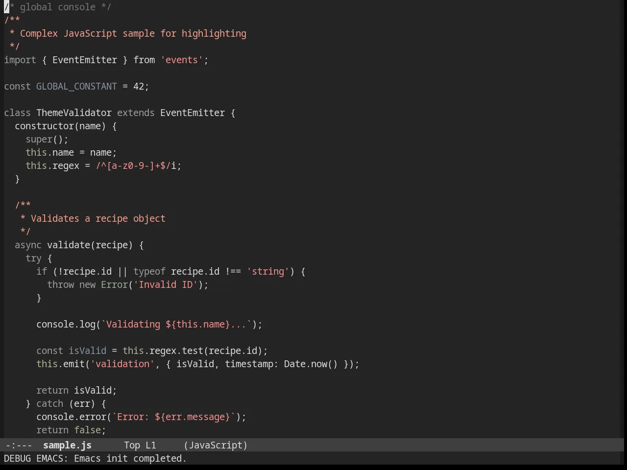 Stekene Dark Theme in javascript-mode