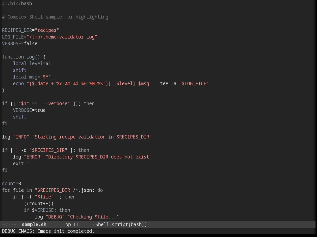Stekene Dark Theme in sh-mode