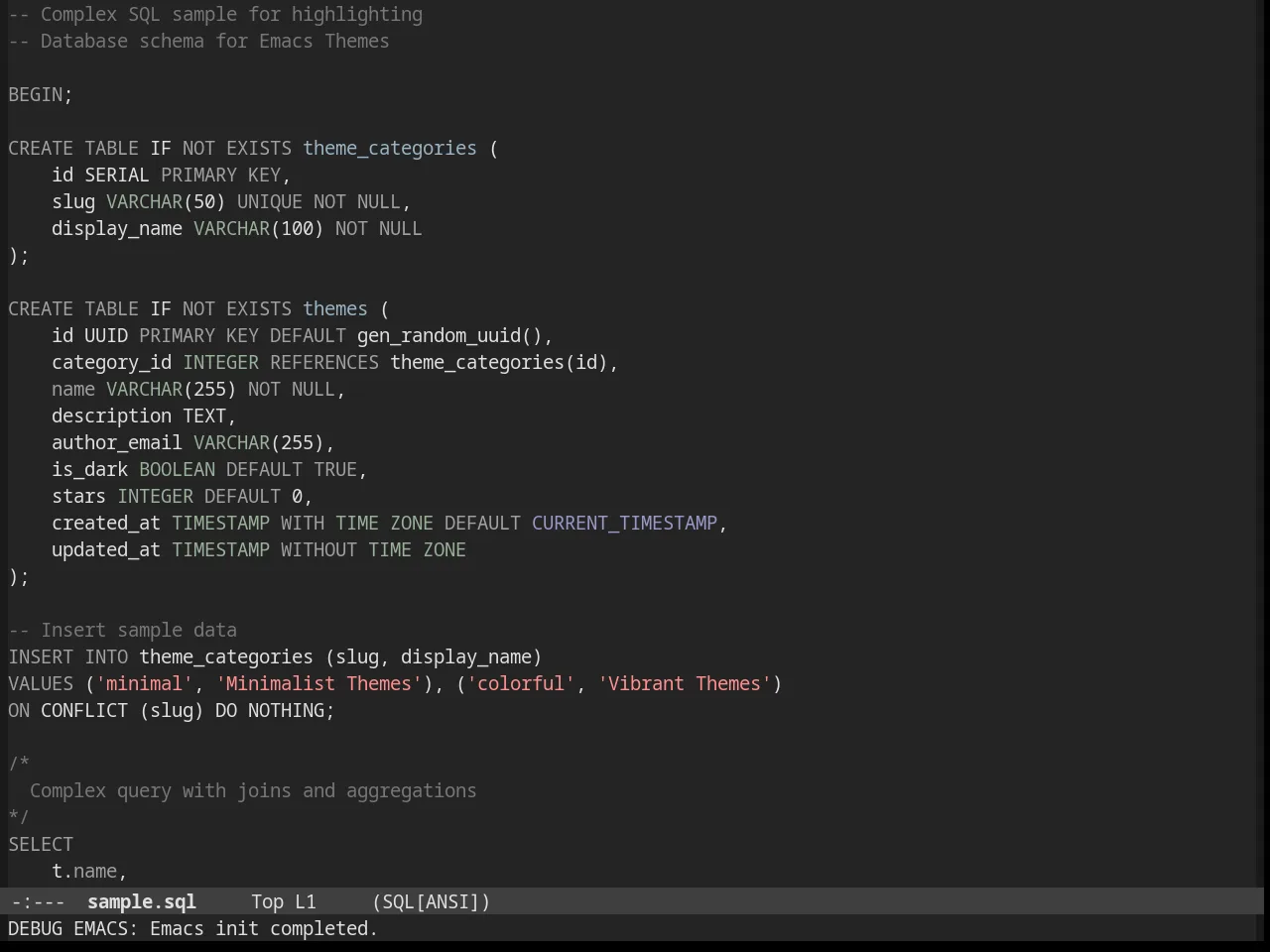 Stekene Dark Theme in sql-mode