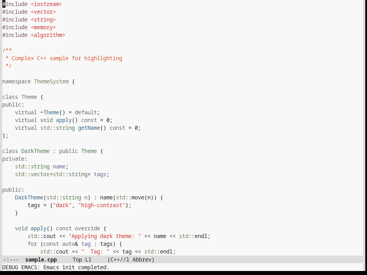 Stekene Light Theme in c++-mode