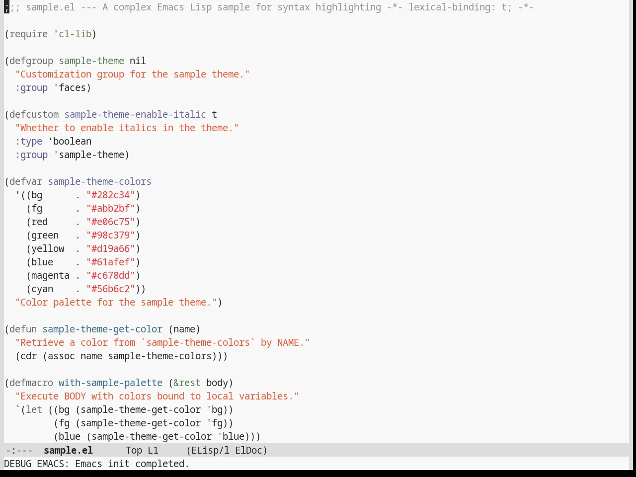 Stekene Light Theme in emacs-lisp-mode