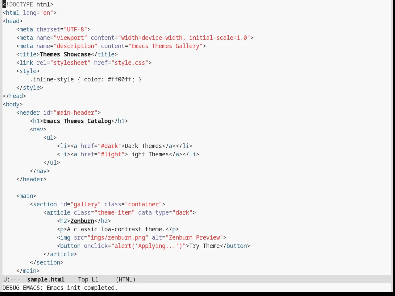 Stekene Light Theme in html-mode