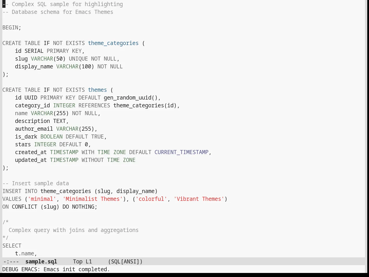 Stekene Light Theme in sql-mode