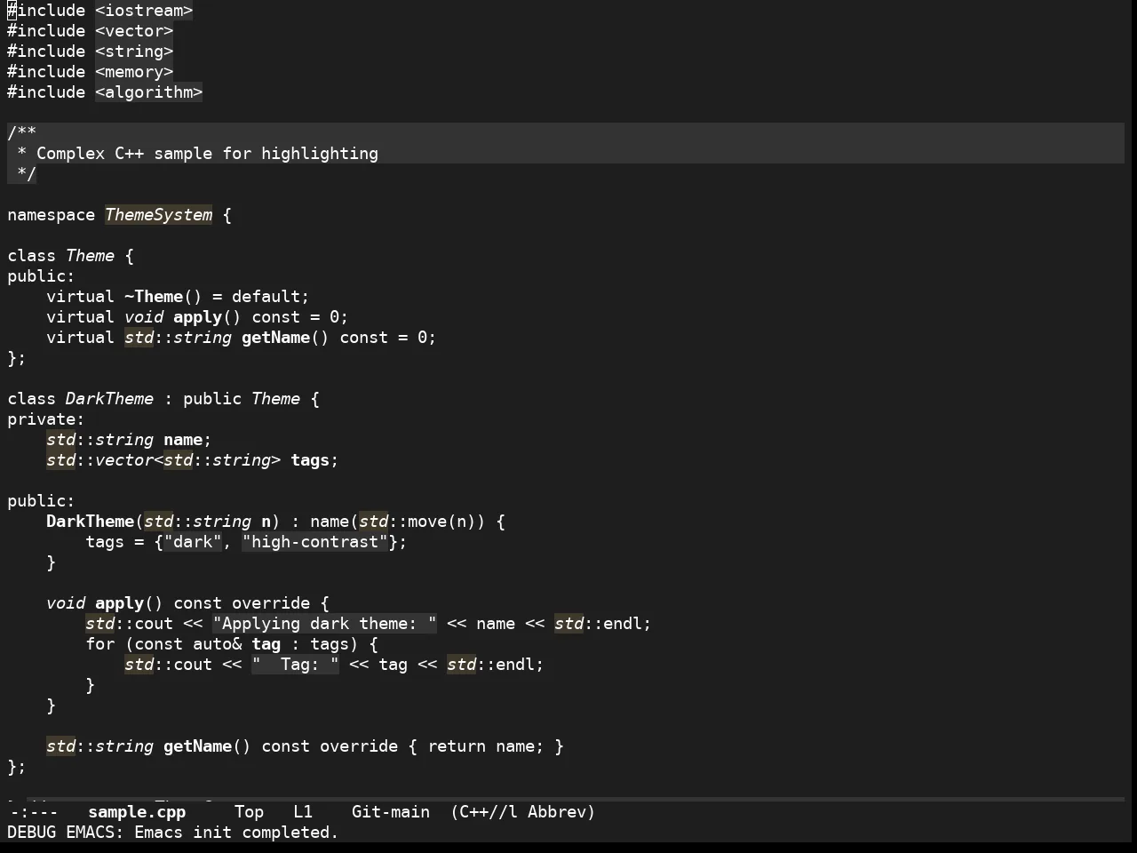 Stimmung Themes Dark Theme in c++-mode