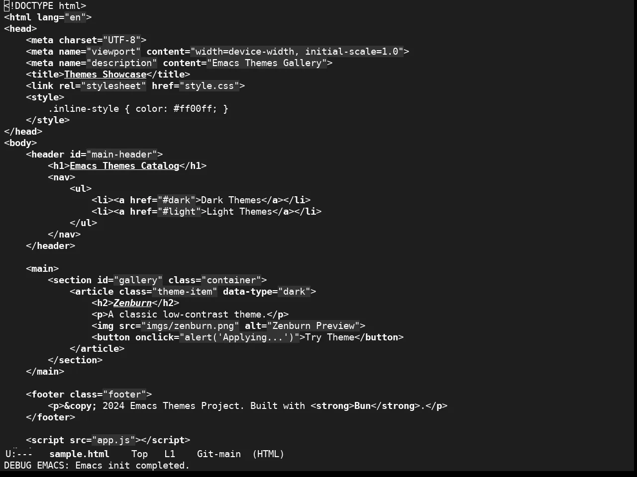 Stimmung Themes Dark Theme in html-mode