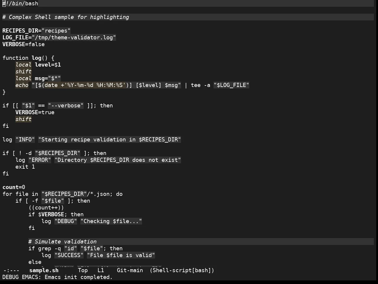 Stimmung Themes Dark Theme in sh-mode