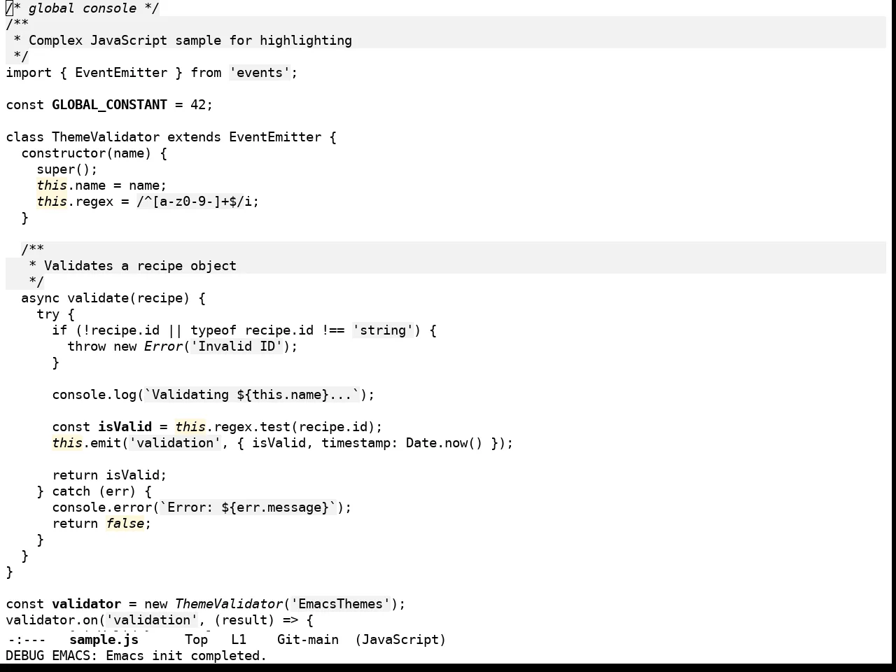 Stimmung Themes Light Theme in javascript-mode