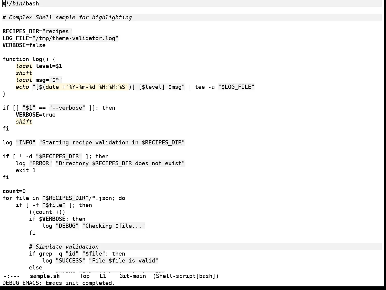 Stimmung Themes Light Theme in sh-mode