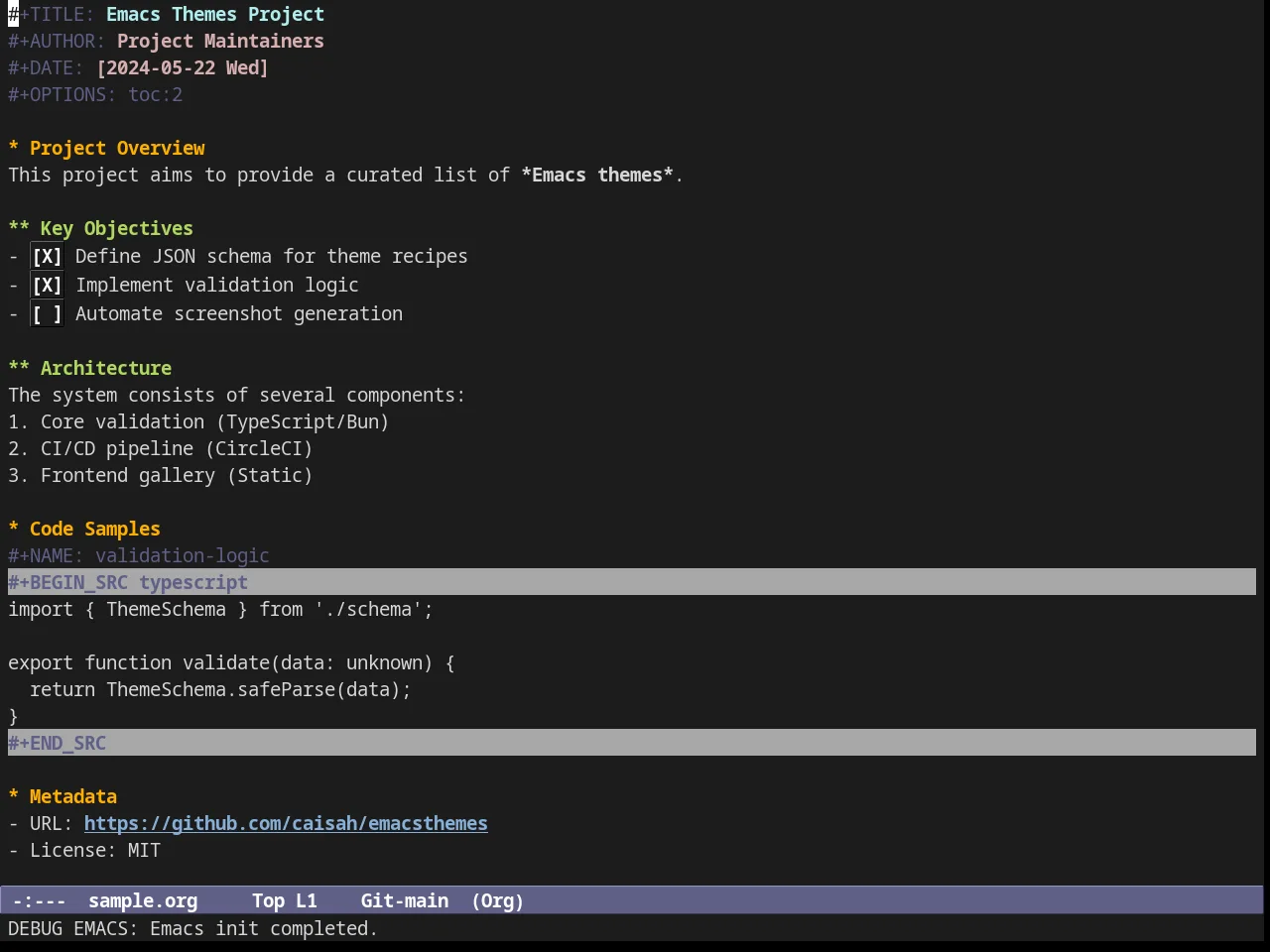 Subatomic256 Theme in org-mode