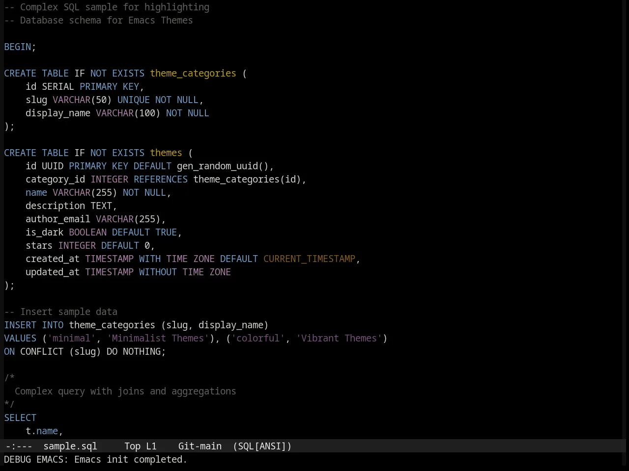 Subdued Theme in sql-mode