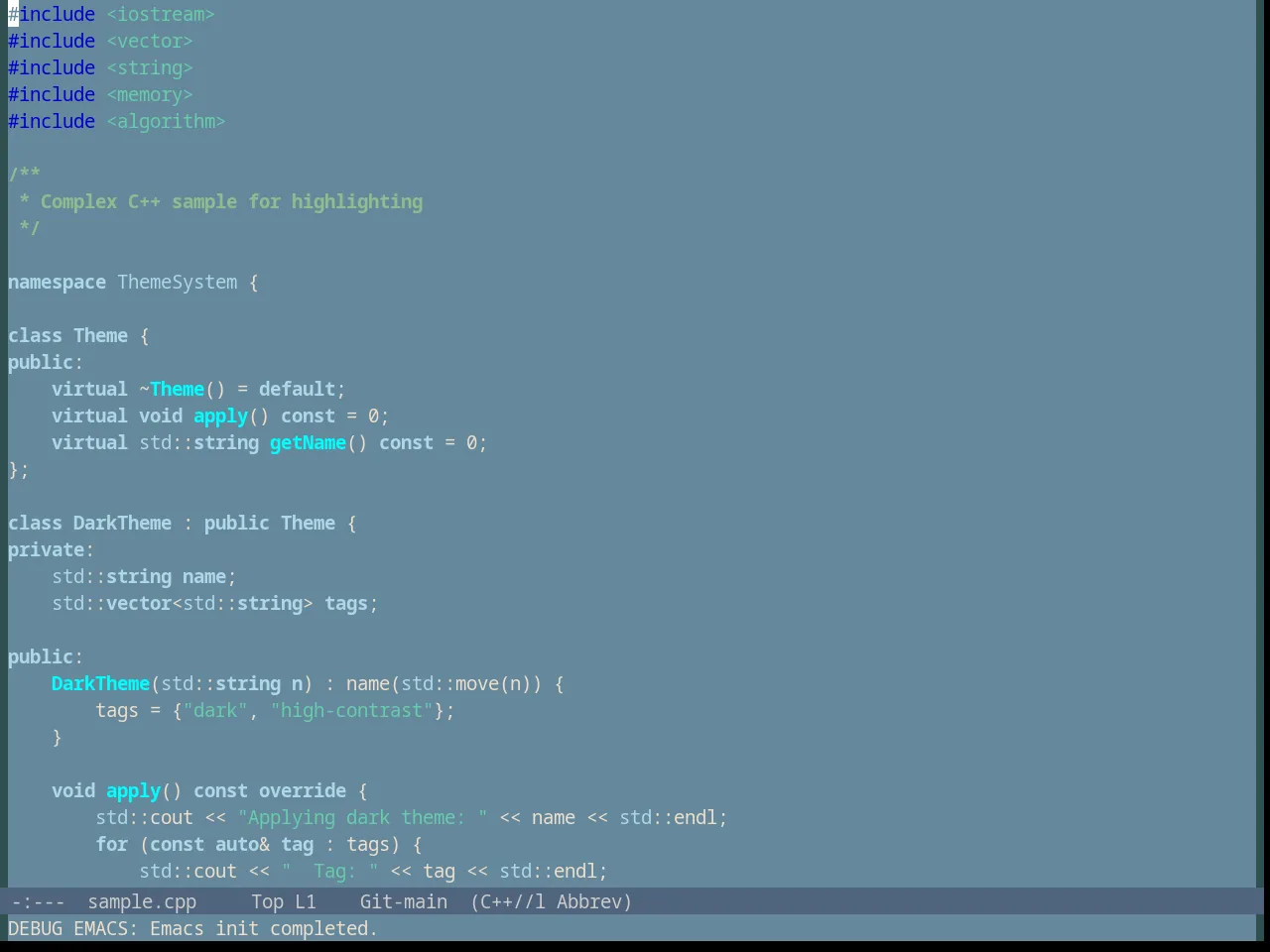 Subtle Blue Theme in c++-mode