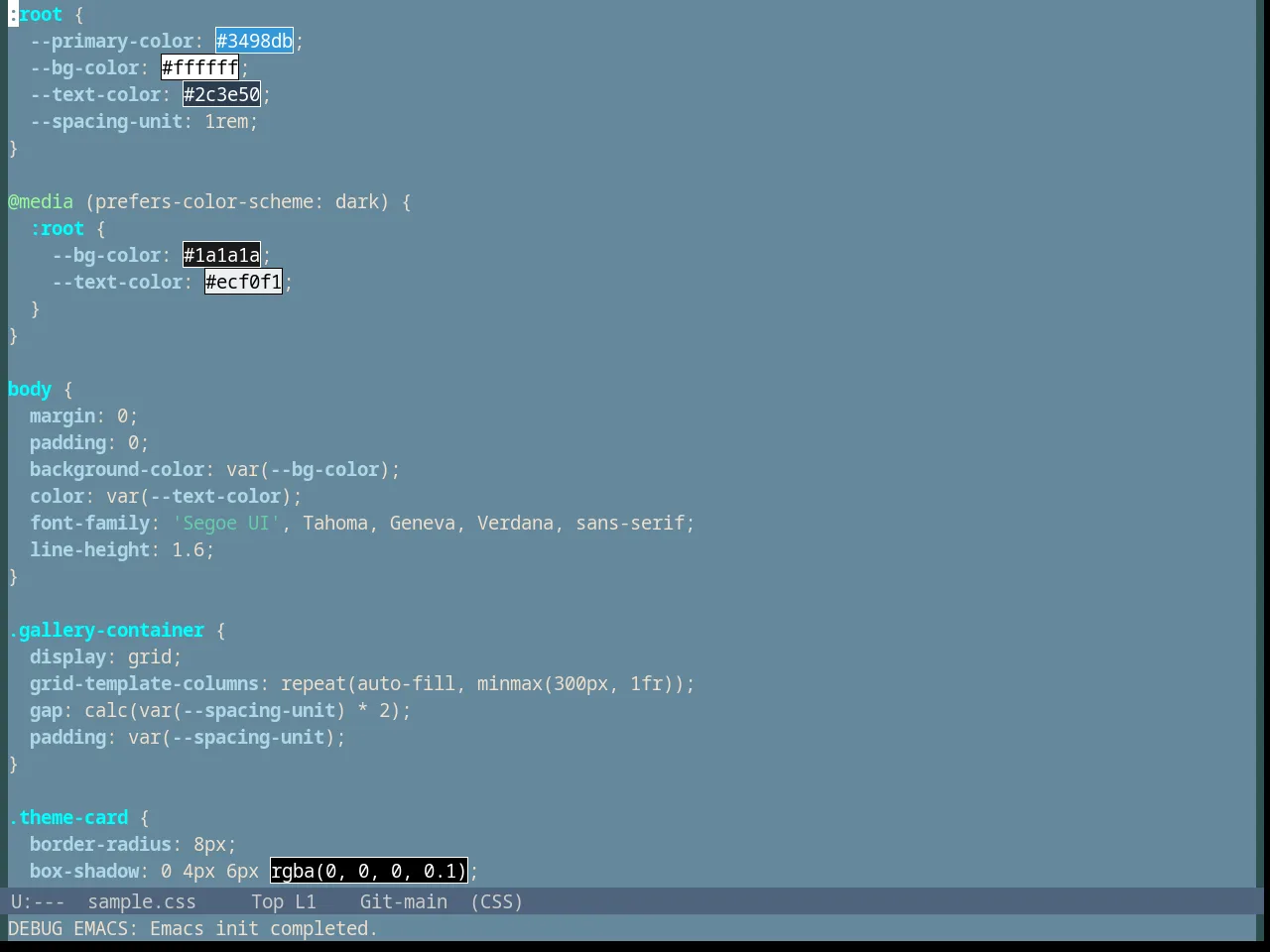 Subtle Blue Theme in css-mode