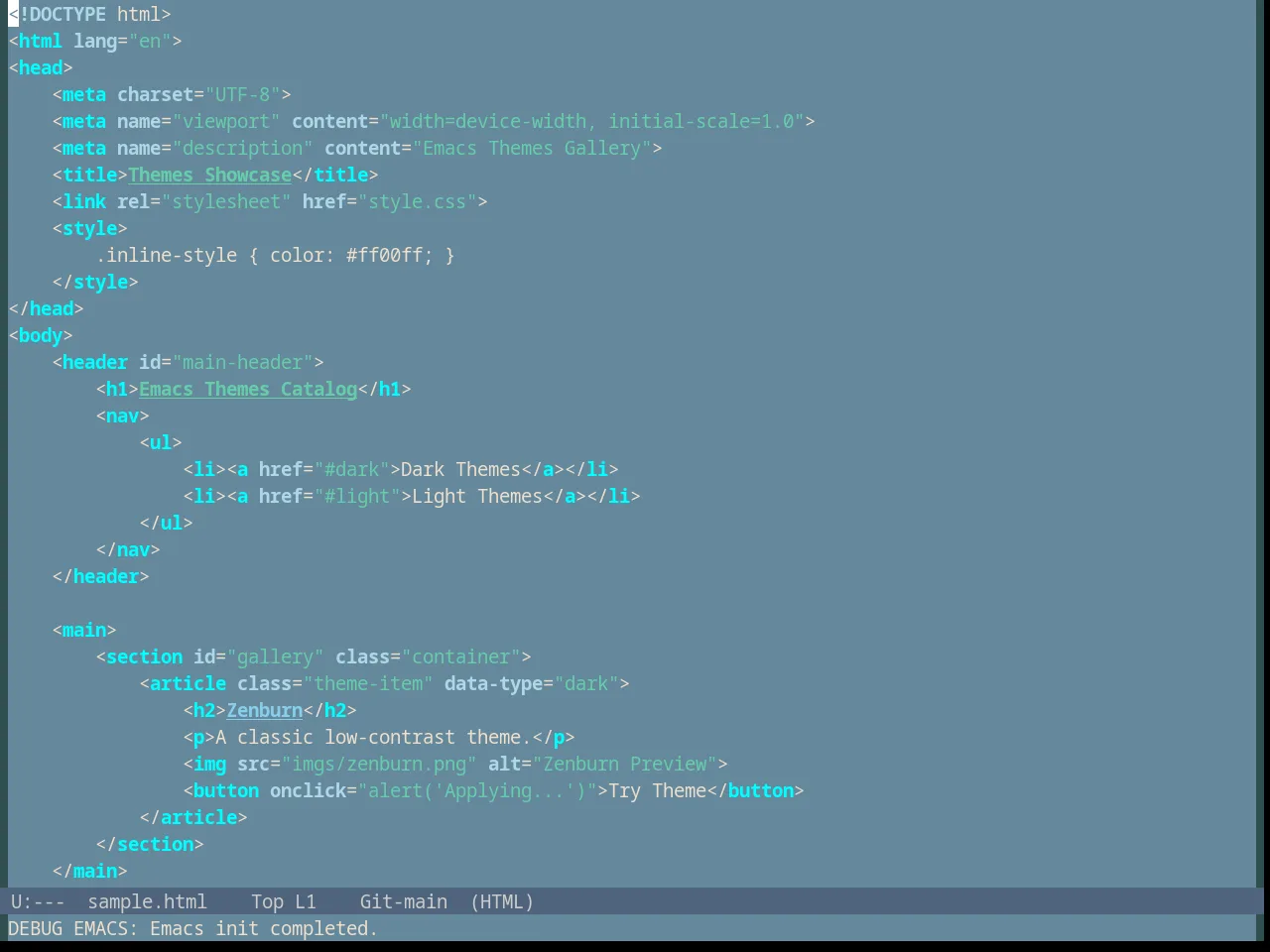 Subtle Blue Theme in html-mode