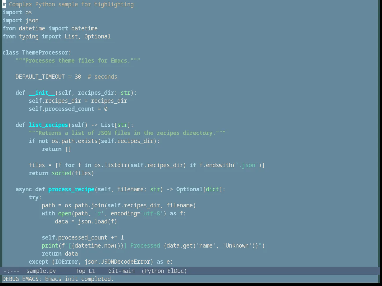 Subtle Blue Theme in python-mode
