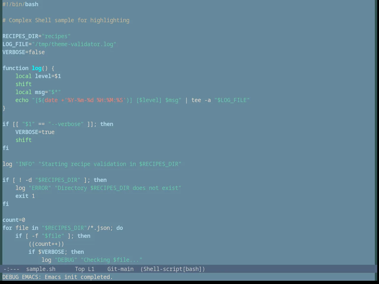 Subtle Blue Theme in sh-mode
