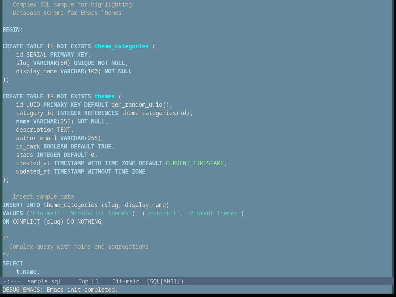 Subtle Blue Theme in sql-mode