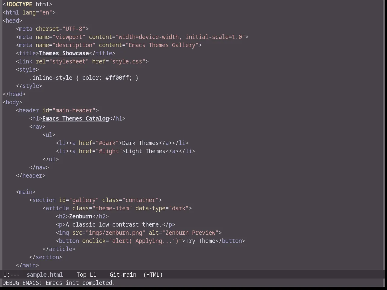 Sunburn Theme in html-mode