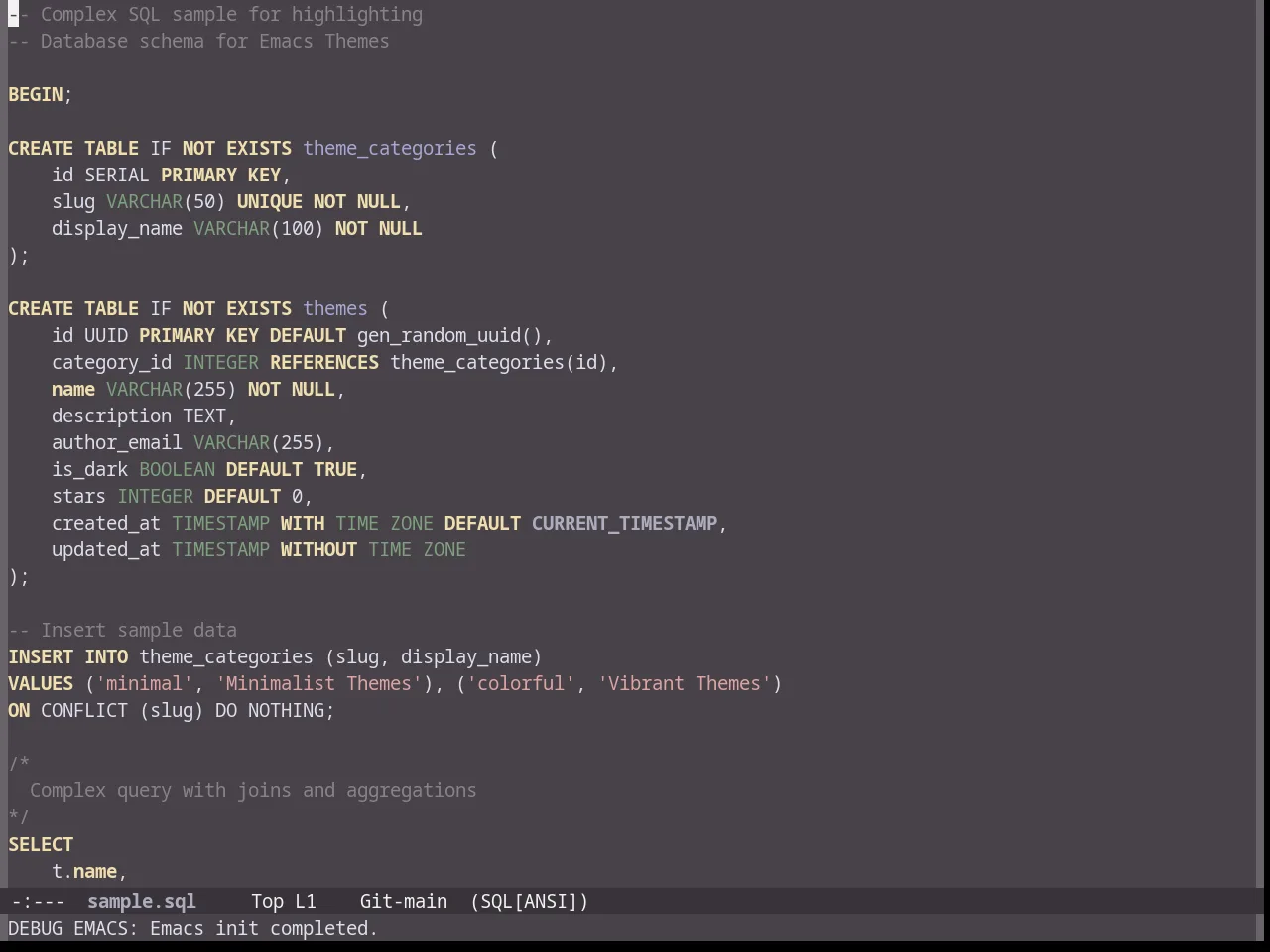 Sunburn Theme in sql-mode