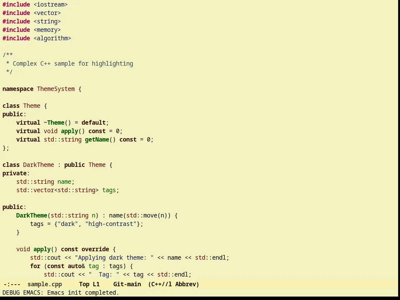 Sunny Day Theme in c++-mode