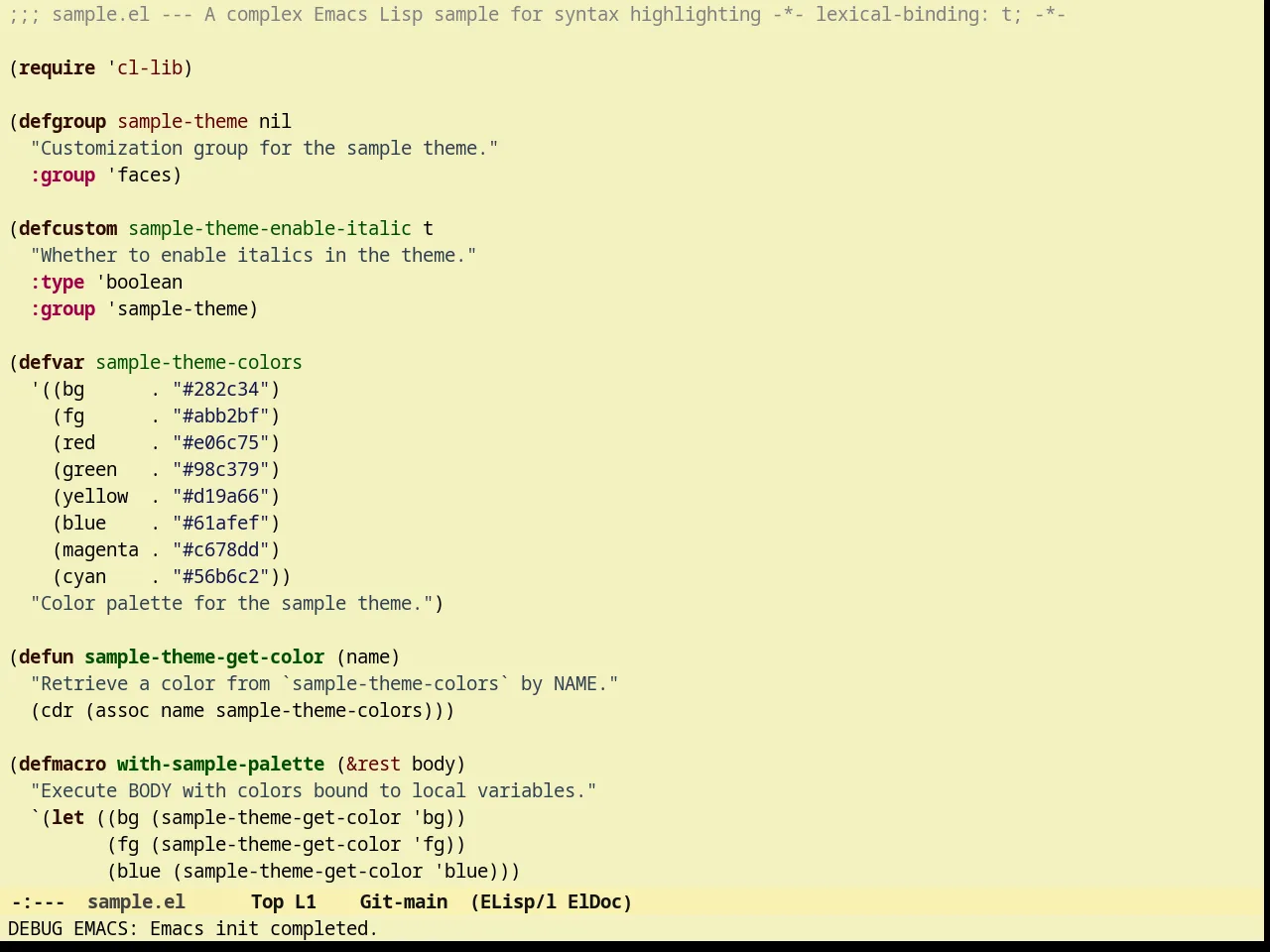Sunny Day Theme in emacs-lisp-mode