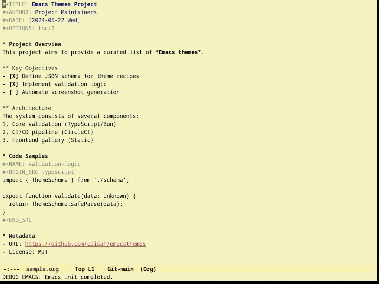 Sunny Day Theme in org-mode